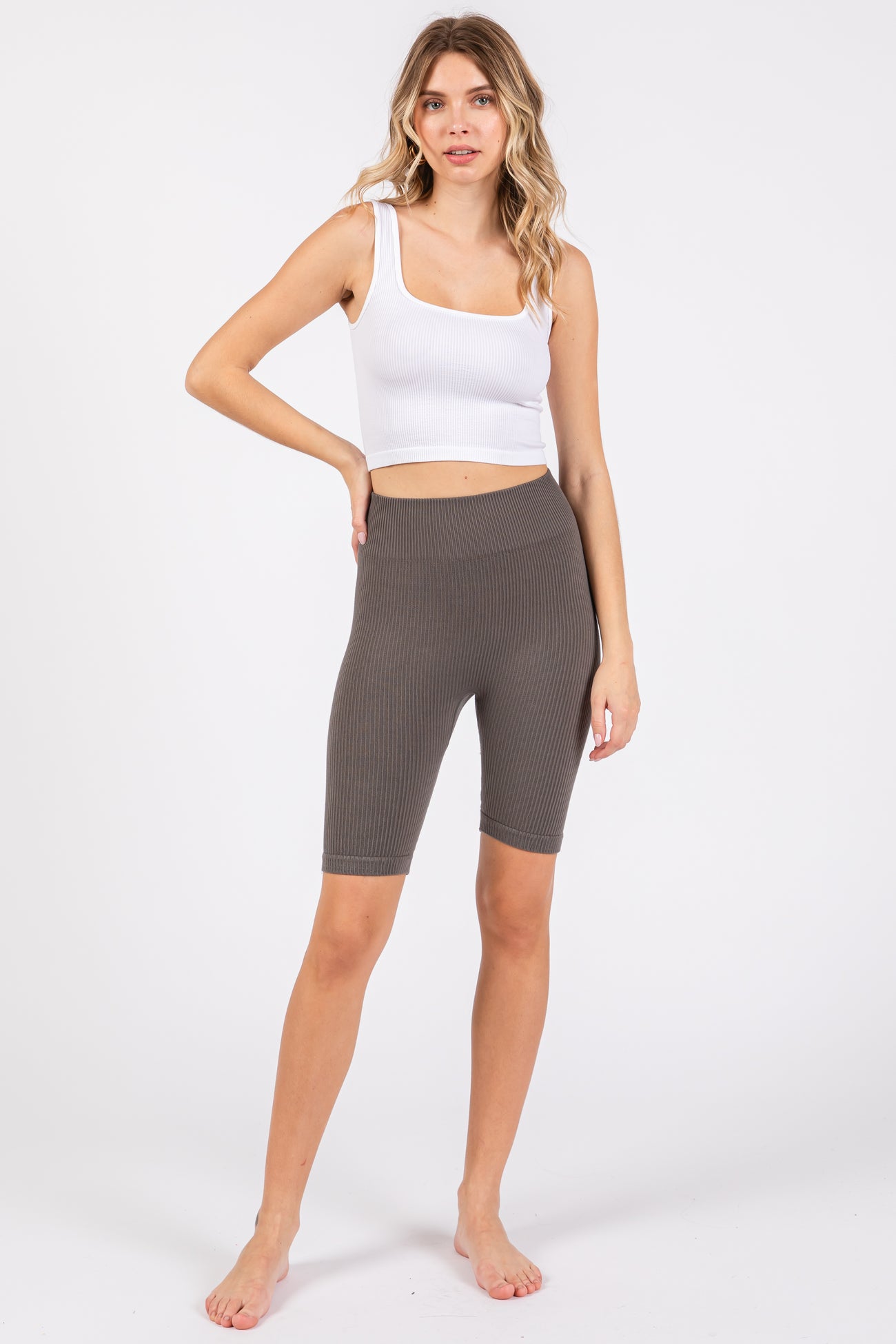Charcoal Rib Knit Maternity Biker Shorts