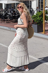 Cream Contrast Trim Crochet Maxi Swim Cover Up