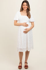 Ivory Lace Square Neck Maternity Dress