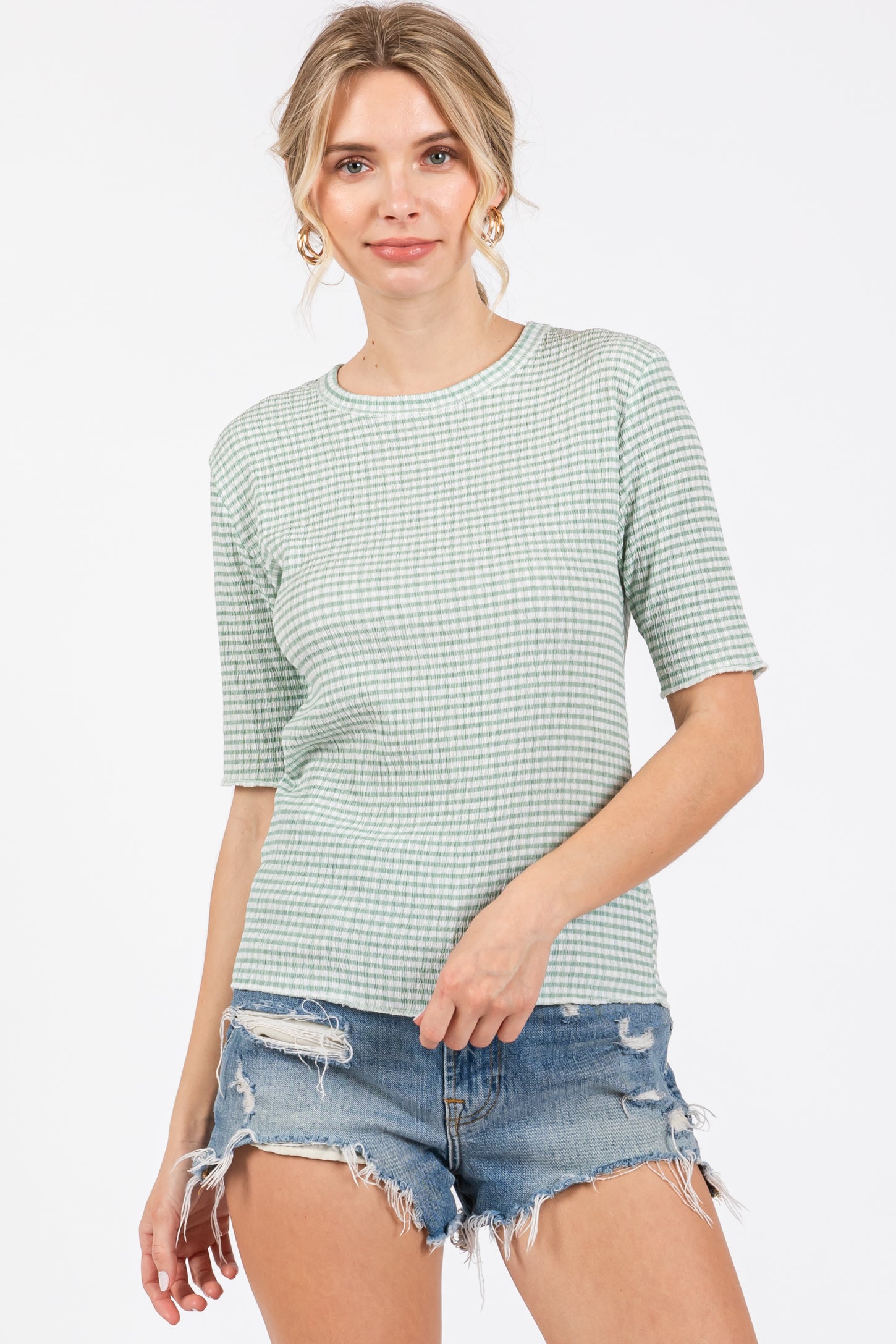 Mint Green Striped Short Sleeve Maternity Top