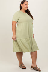 Light Olive Ribbed Tiered Plus Dress