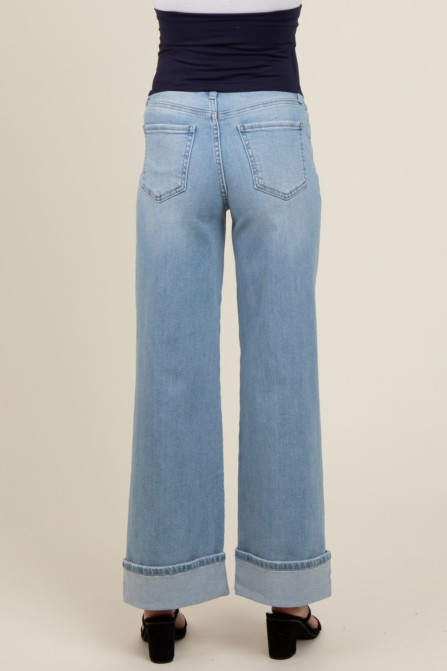 Light Blue Cuffed Maternity Wide Leg Jeans