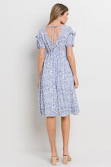 Blue Floral Tie Back Midi Dress