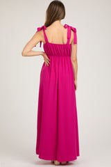 Fuchsia Square Neck Shoulder Tie Maternity Maxi Dress