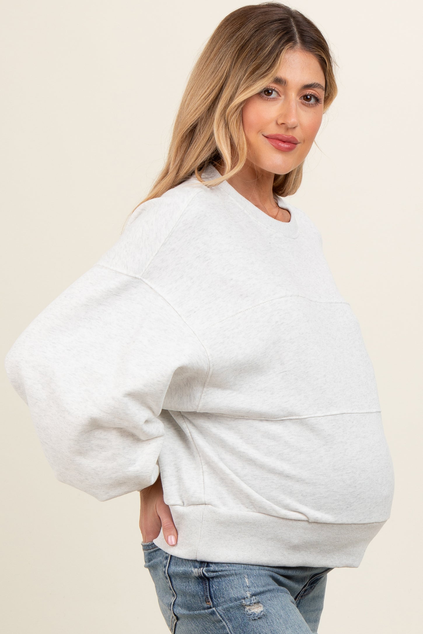 Heather Gray Long Sleeve Maternity Crewneck