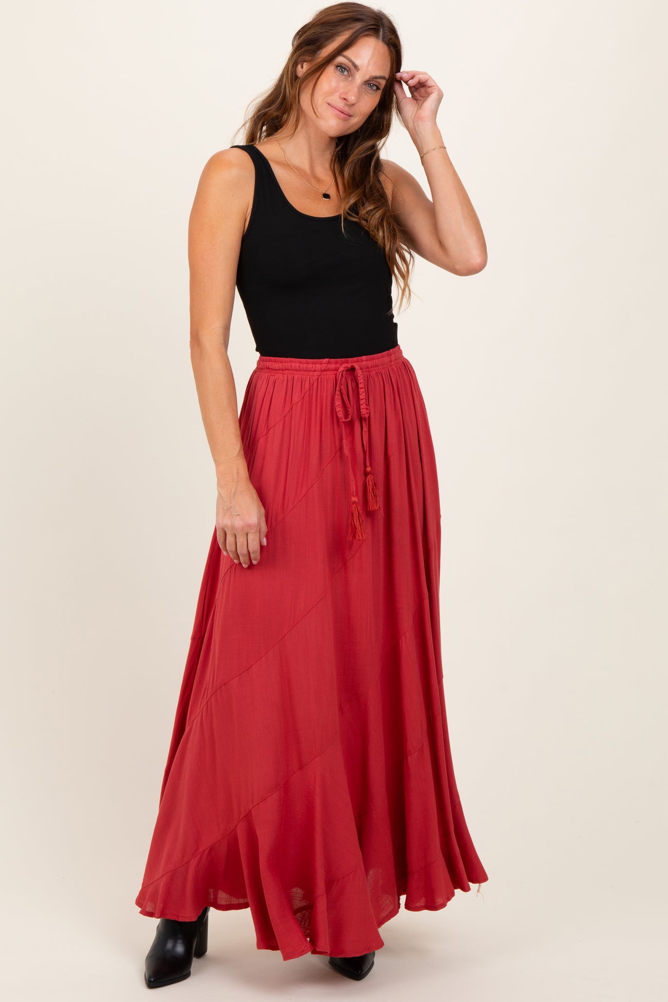 Red Tassel String Maxi Skirt