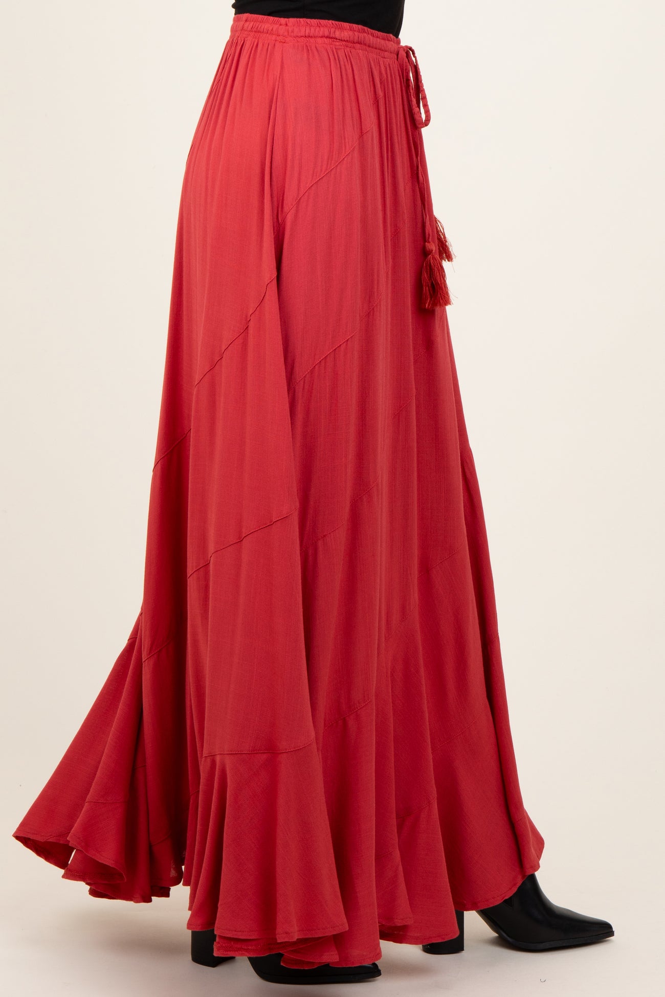 Red Tassel String Maxi Skirt
