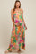 Green Multicolor Leaf Print Pleated Maternity Maxi Dress