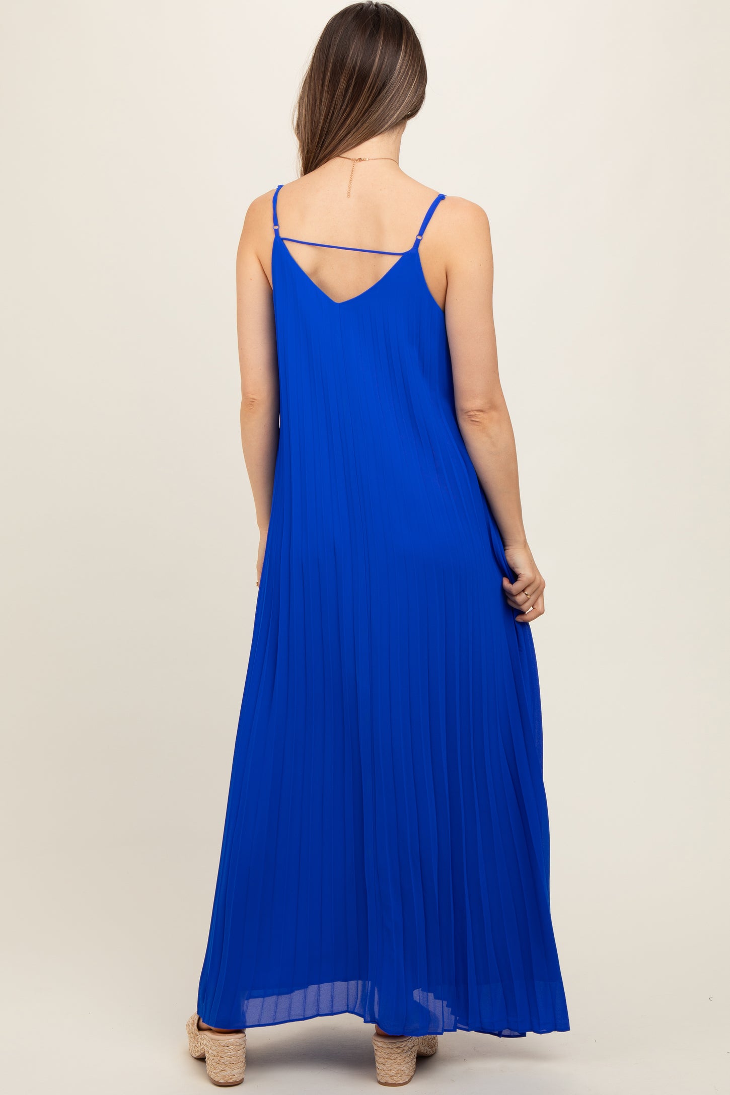 Royal Blue Pleated Sleeveless Maternity Maxi Dress