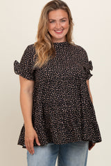 Black Animal Print Tiered Plus Maternity Top