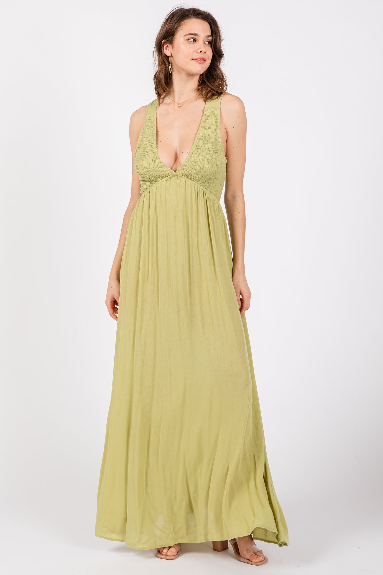 Lime Deep V-Neck Cross Back Maternity Maxi Dress