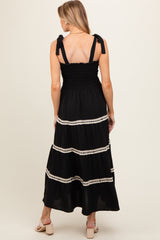 Black Smocked Maternity Maxi Dress