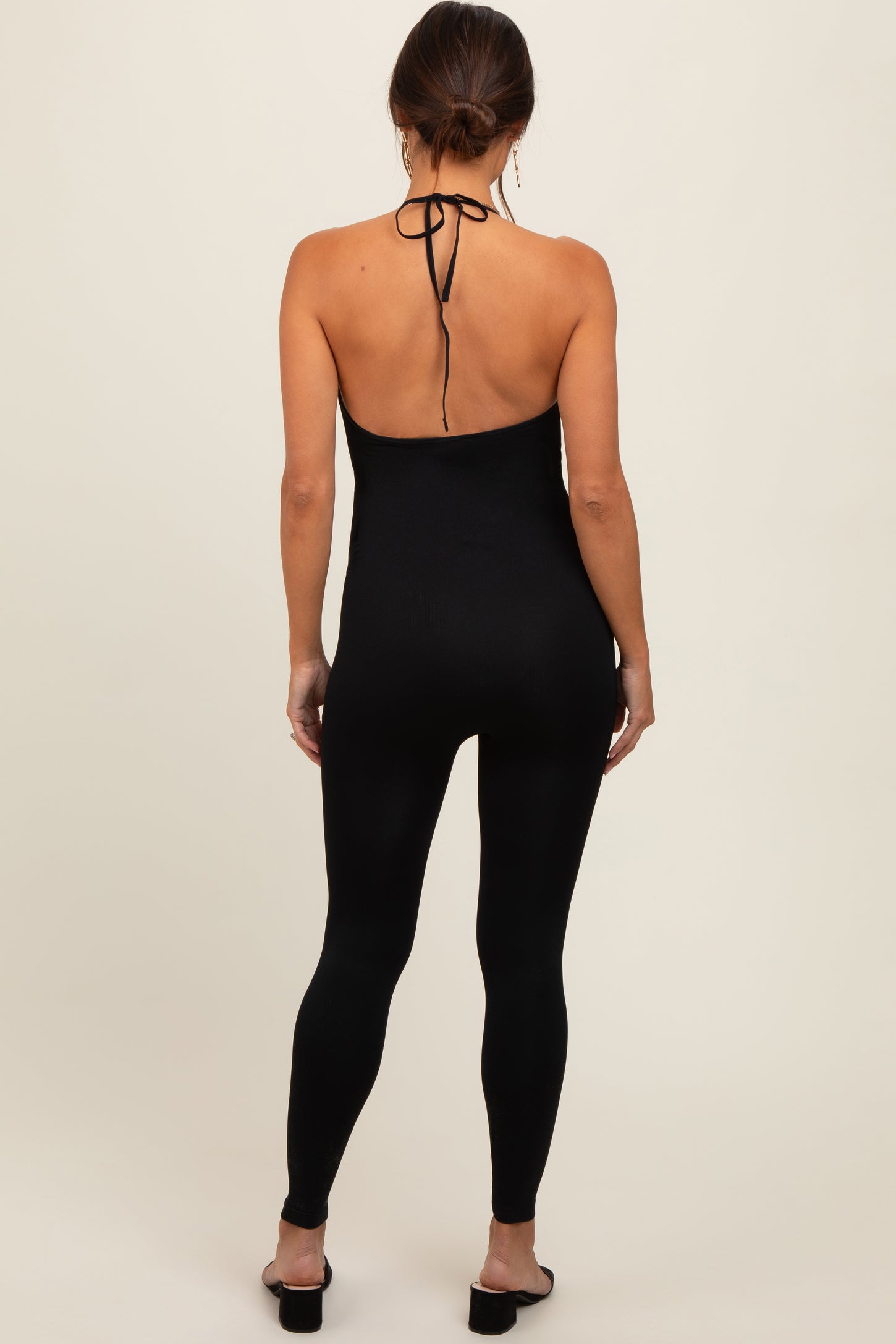 Black Halter Maternity Fitted Jumpsuit