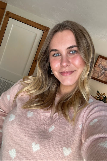 Light Pink Heart Print Knit Sweater
