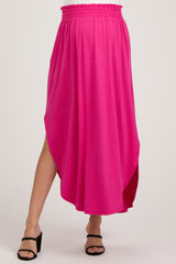 maternity wear bright pink maxi skirt with side slits and an elastic waistband