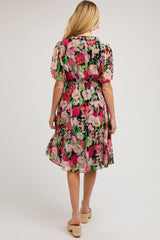 Black Floral Ruffle Tiered Maternity Midi Dress