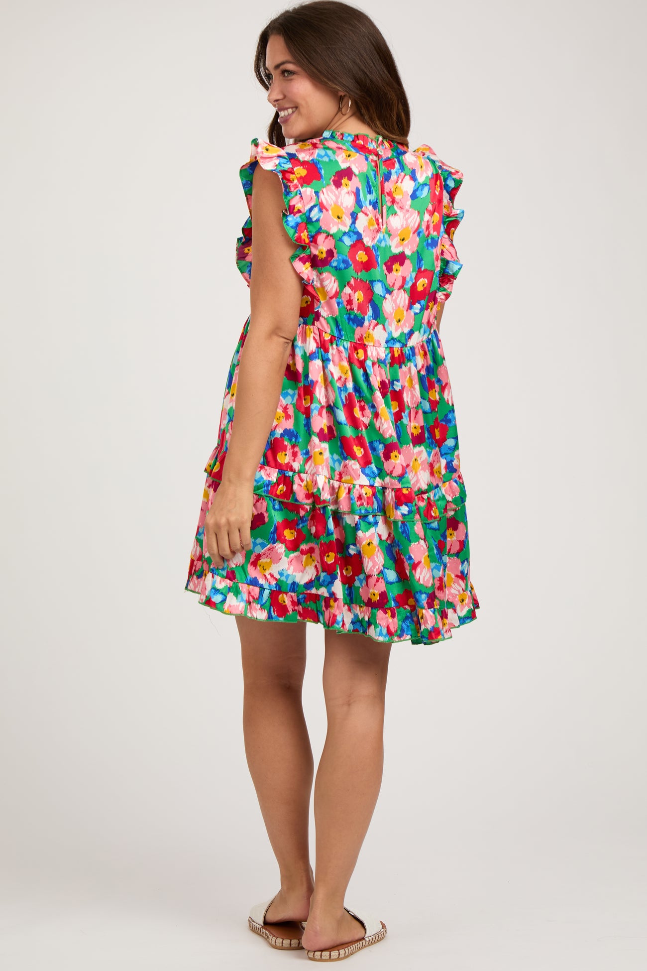 Green Floral Mock Neck Maternity Dress