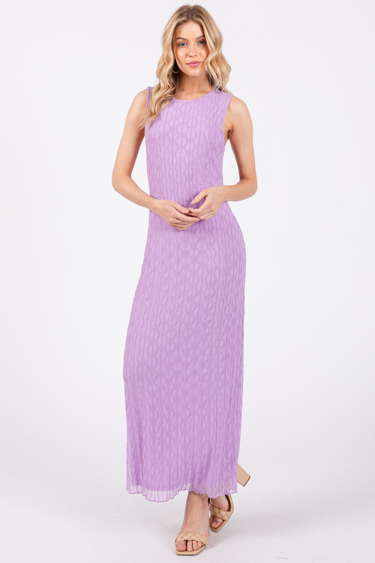 Lavender Mesh Overlay Maternity Midi Dress