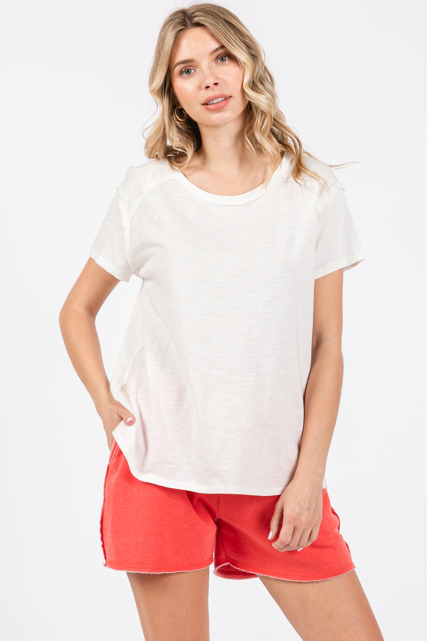Ivory Raw Hem Short Sleeve Top