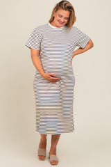 Navy Striped Short Sleeve Maternity Plus T-Shirt Midi Dress