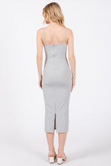 Grey Fitted Sleeveless Midi Dress
