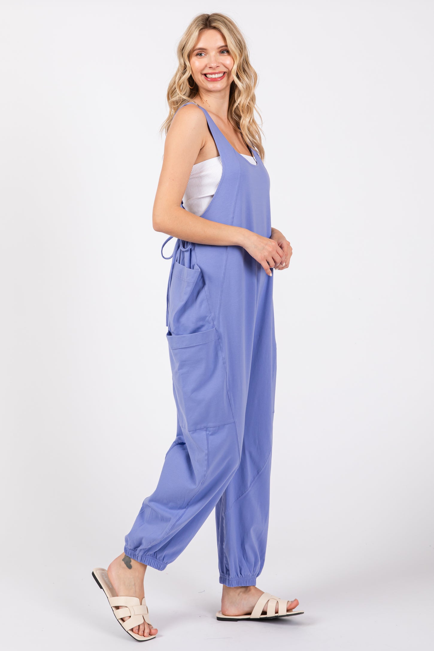 Lavender Racerback Drawstring Side Pocket Jumpsuit