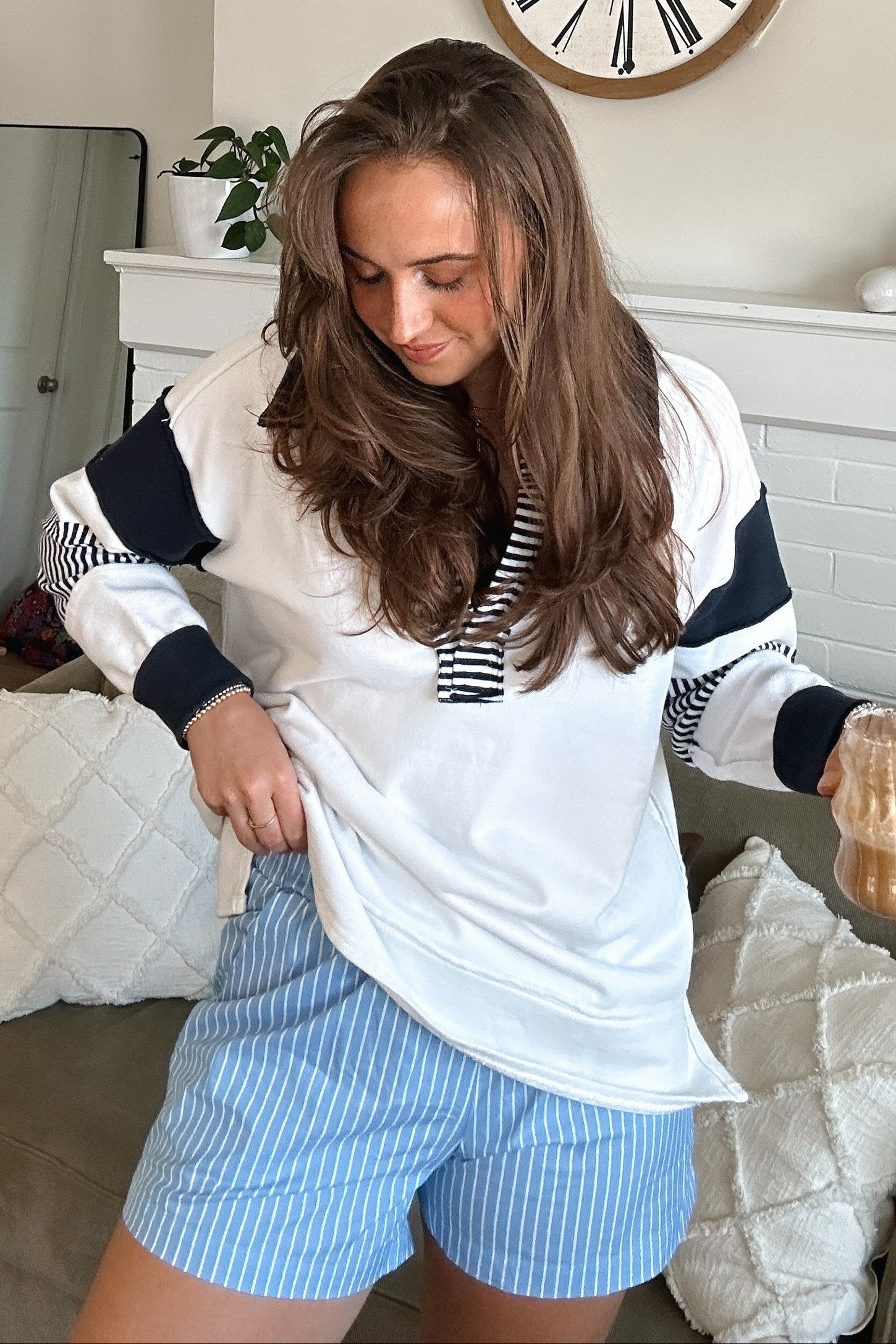 Navy Colorblock Stripe Collared Sweater