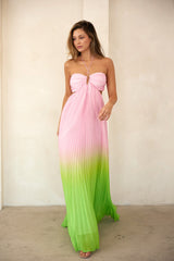 Light Pink Ombre Pleated Halter Cutout Maxi Dress