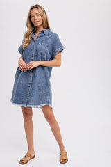 Blue Denim Button Up Maternity Dress