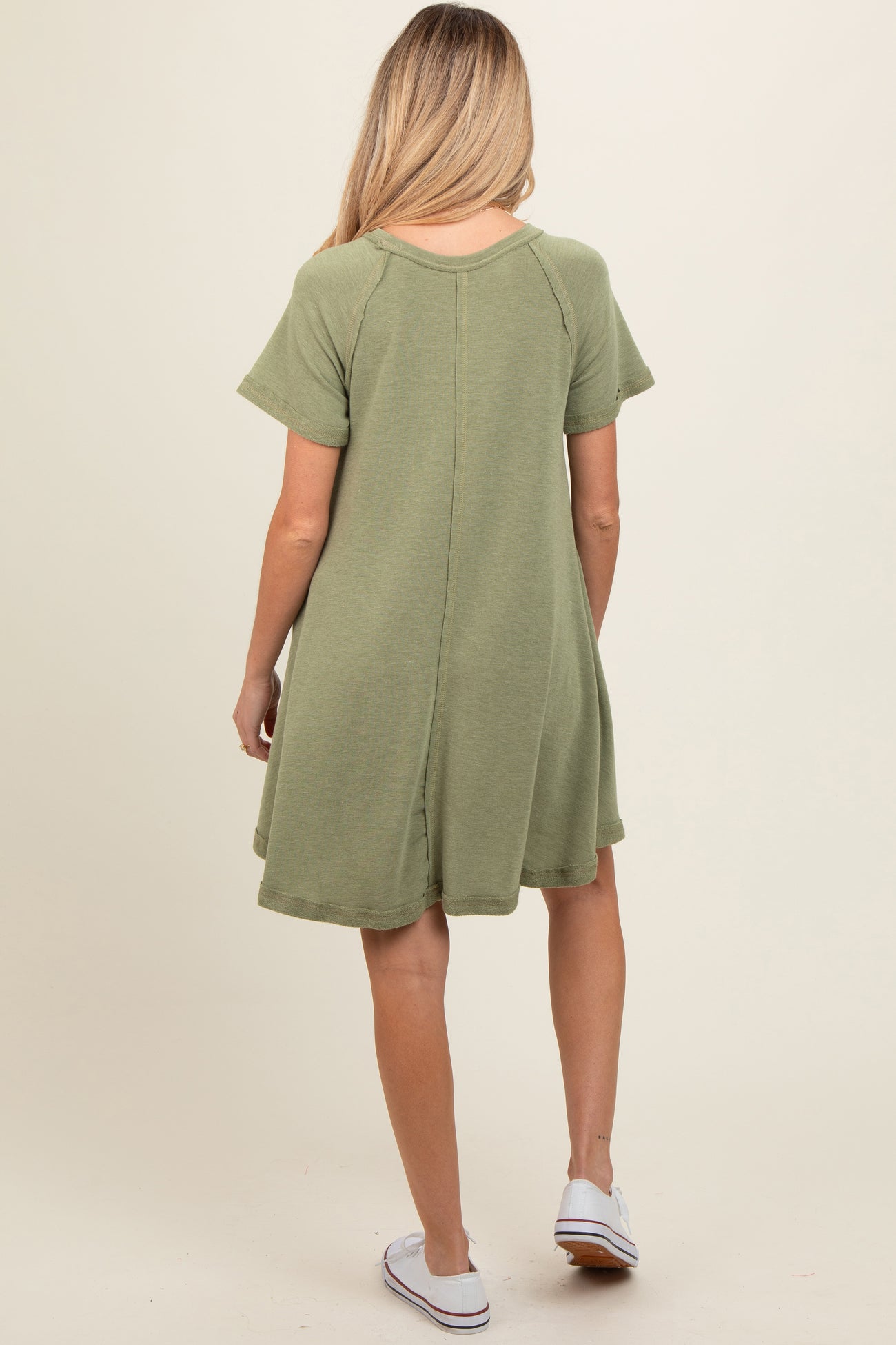 Olive Solid T-shirt Maternity Mini Dress