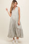Sage Striped Sleeveless Tiered Linen Maternity Midi Dress