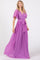 Lavender Chiffon Wrap Front V-Neck Short Sleeve Pleated Maxi Dress