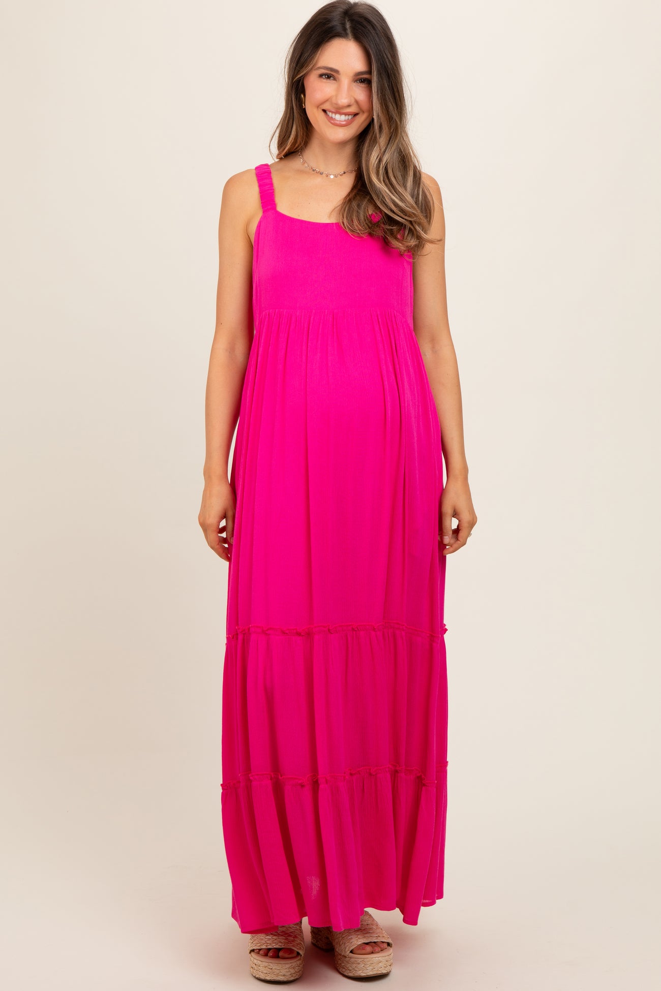 Fuchsia Tiered Maternity Maxi Dress