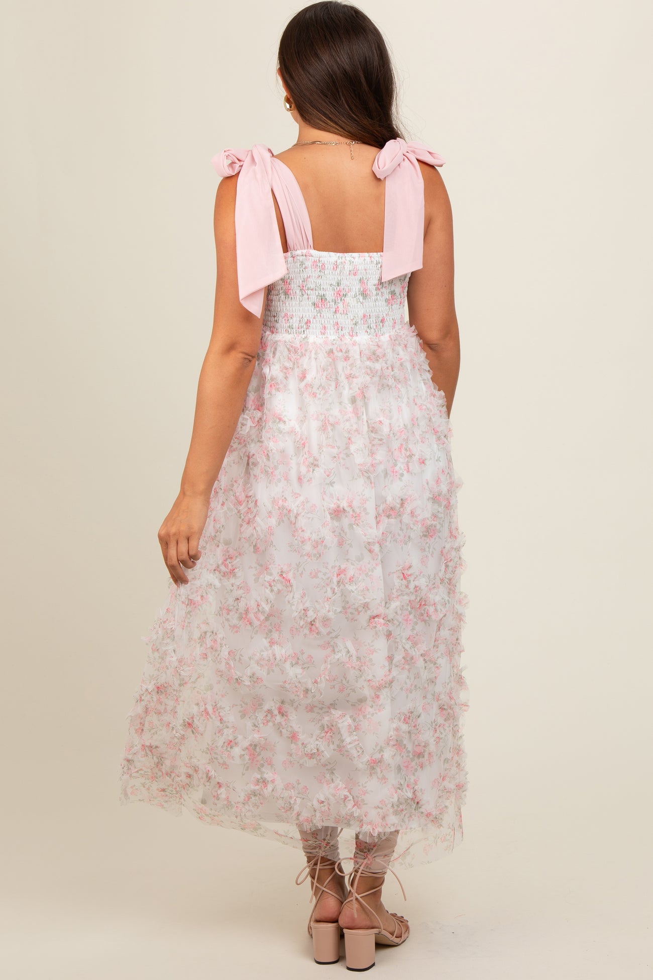 Light Pink Floral Ruffle Tiered Maternity Maxi Dress