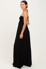 Black Smocked Halter Maxi Dress