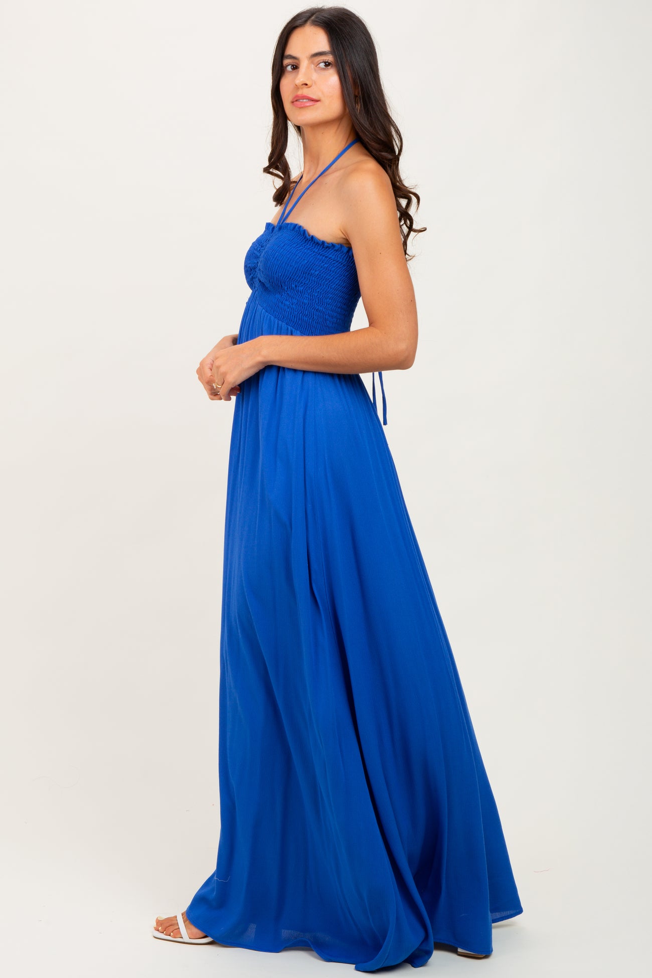 Royal Blue Smocked Halter Maxi Dress