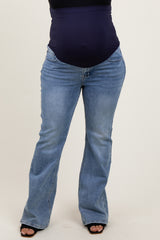 Blue Vintage Wash Flare Leg Maternity Plus Jeans