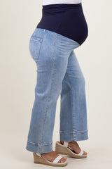 Light Blue Cuffed Wide Leg Maternity Plus Jeans