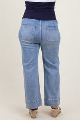 Light Blue Cuffed Wide Leg Maternity Plus Jeans