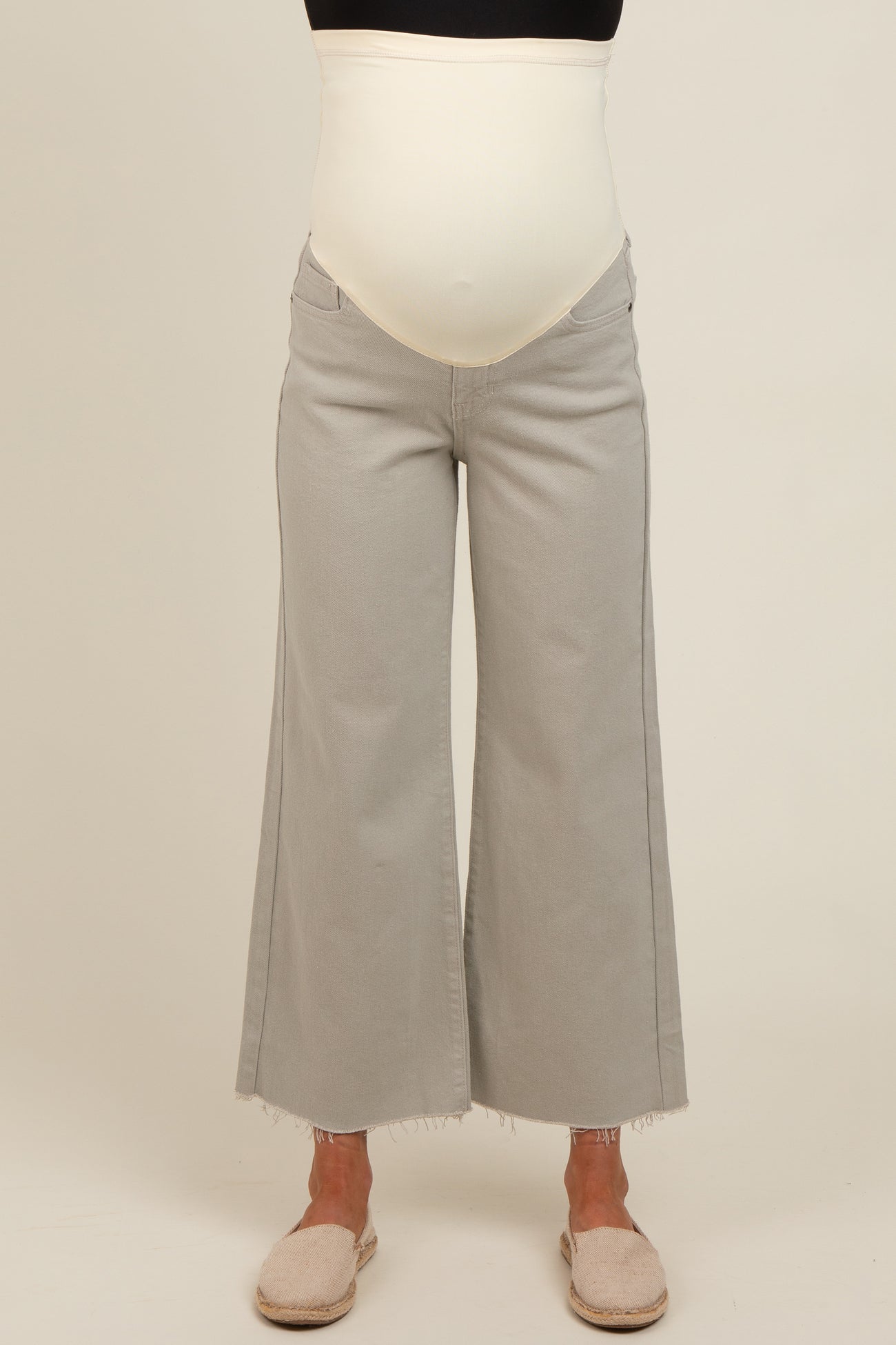 Light Olive Wide Leg Raw Hem Maternity Jeans