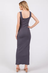 Charcoal Rib Knit Maxi Dress