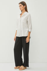 Grey Striped Basic Button Down Top