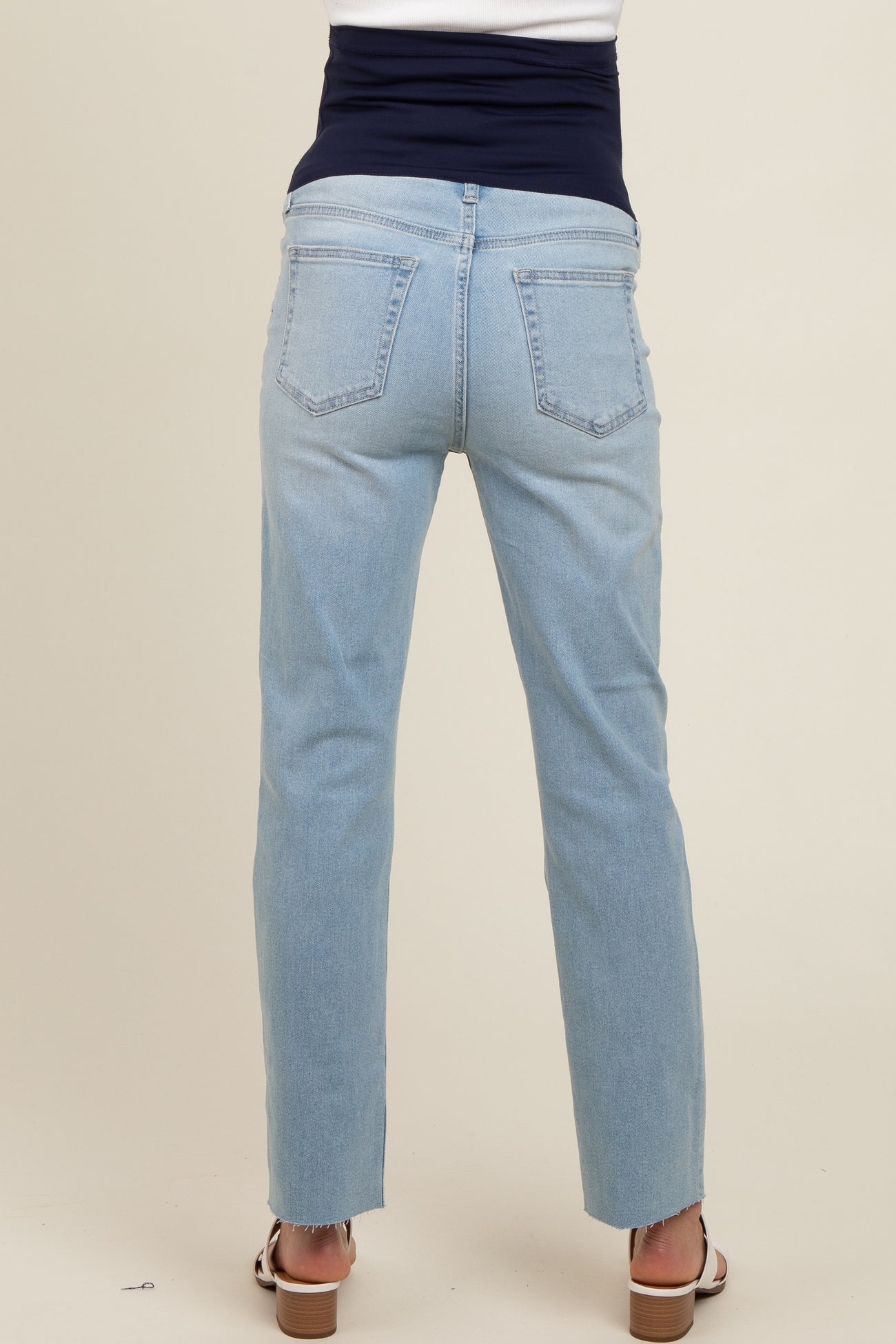 Light Blue Straight Leg Raw Hem Maternity Jeans