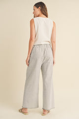 Heather Grey Striped Linen Slit Hem Pants