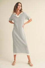 Blue Collared Knit Maxi Maternity Dress