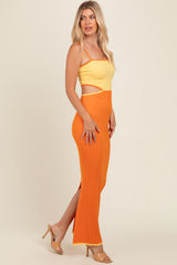 Yellow Orange Colorblock Fitted Maxi