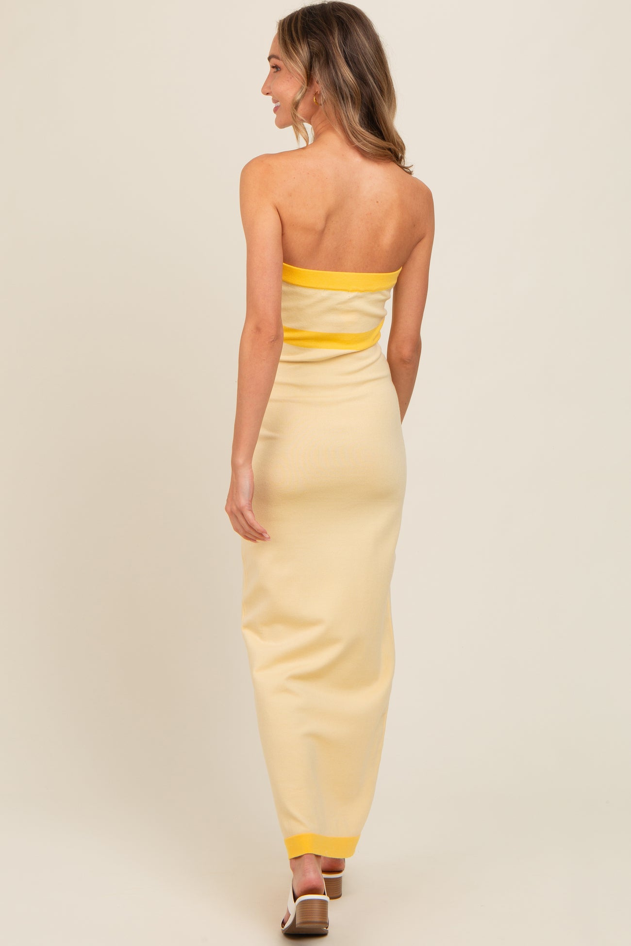 Yellow Strapless Contrast Trim Maxi Dress