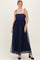 Navy Blue Square Neck Shoulder Tie Tulle Maxi Dress