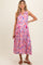 Magenta Floral Ruffle Mock Neck Tiered Sleeveless Maternity Midi Dress