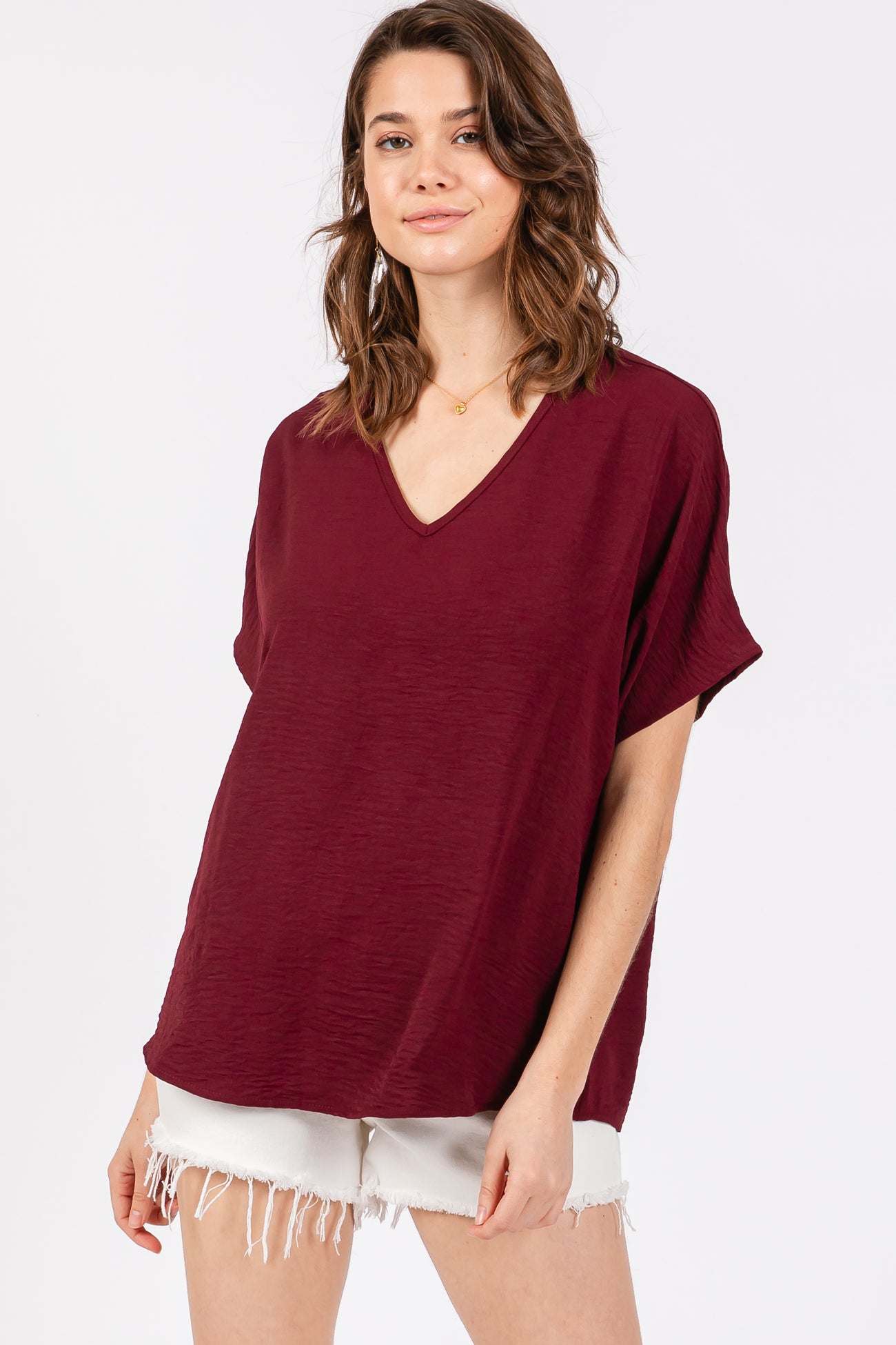 Merlot Short Sleeve Maternity Blouse